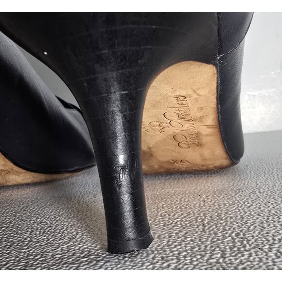 BROOKS BROTHERS Leather 7.5 Kitten Heels Buckle Pointed Toe Italy Bluish Black - Picture 10 of 12